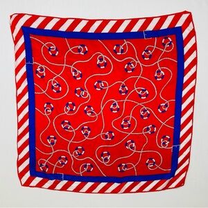 Echo vintage “Club 7” red white and blue nautical themed silk scarf.